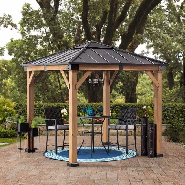 Sunjoy RAPI Modern Cedar Wood Gazebo in Anthracite Grey with Polycarbonate Roof and Windows