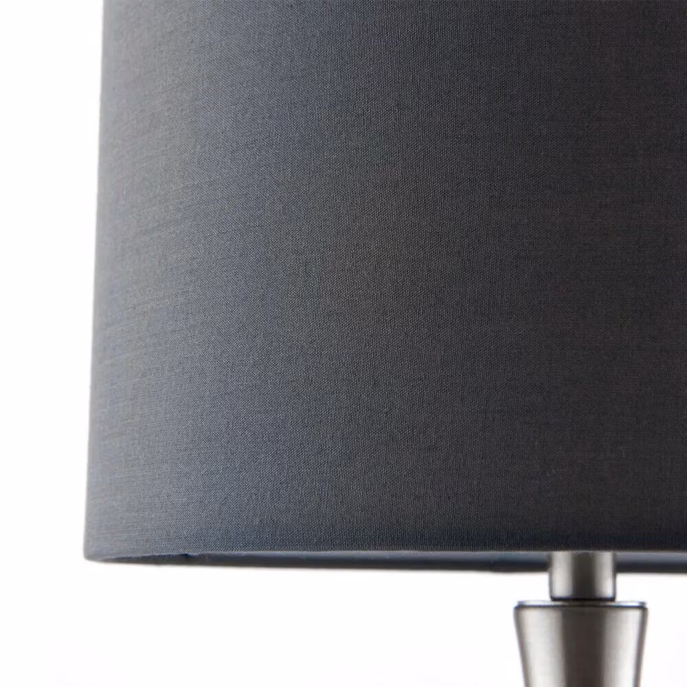 Loops Dimmable Touch Table Lamp with Grey Fabric Shade and Silver Metal Base – 3