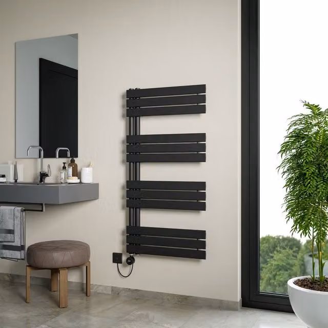 Agadon Lola Open Electric Designer Towel Radiator in Black, W: 60 cm, H: 120 cm