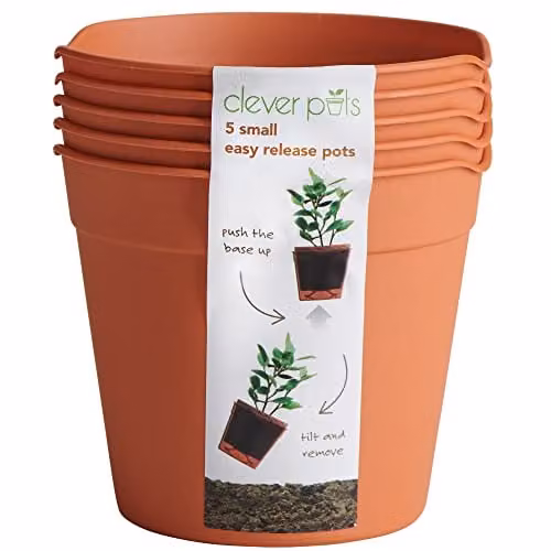 Clever Pots Easy Release Plastic Plant Pots, Pack of 5, Brown