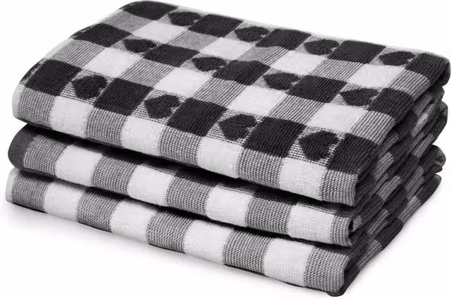 Velosso Black Hearts Check Cotton Jacquard Tea Towel – 1
