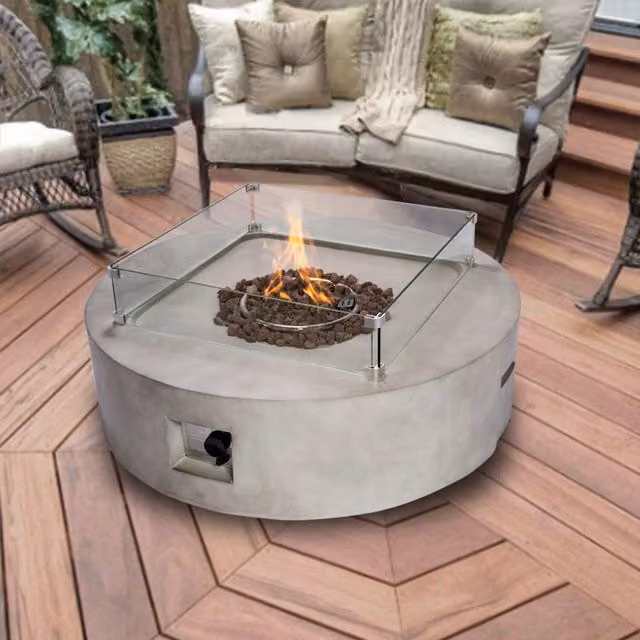 Teamson Home XL Grey Gas Fire Pit Table Heater with Lava Rocks and Cover