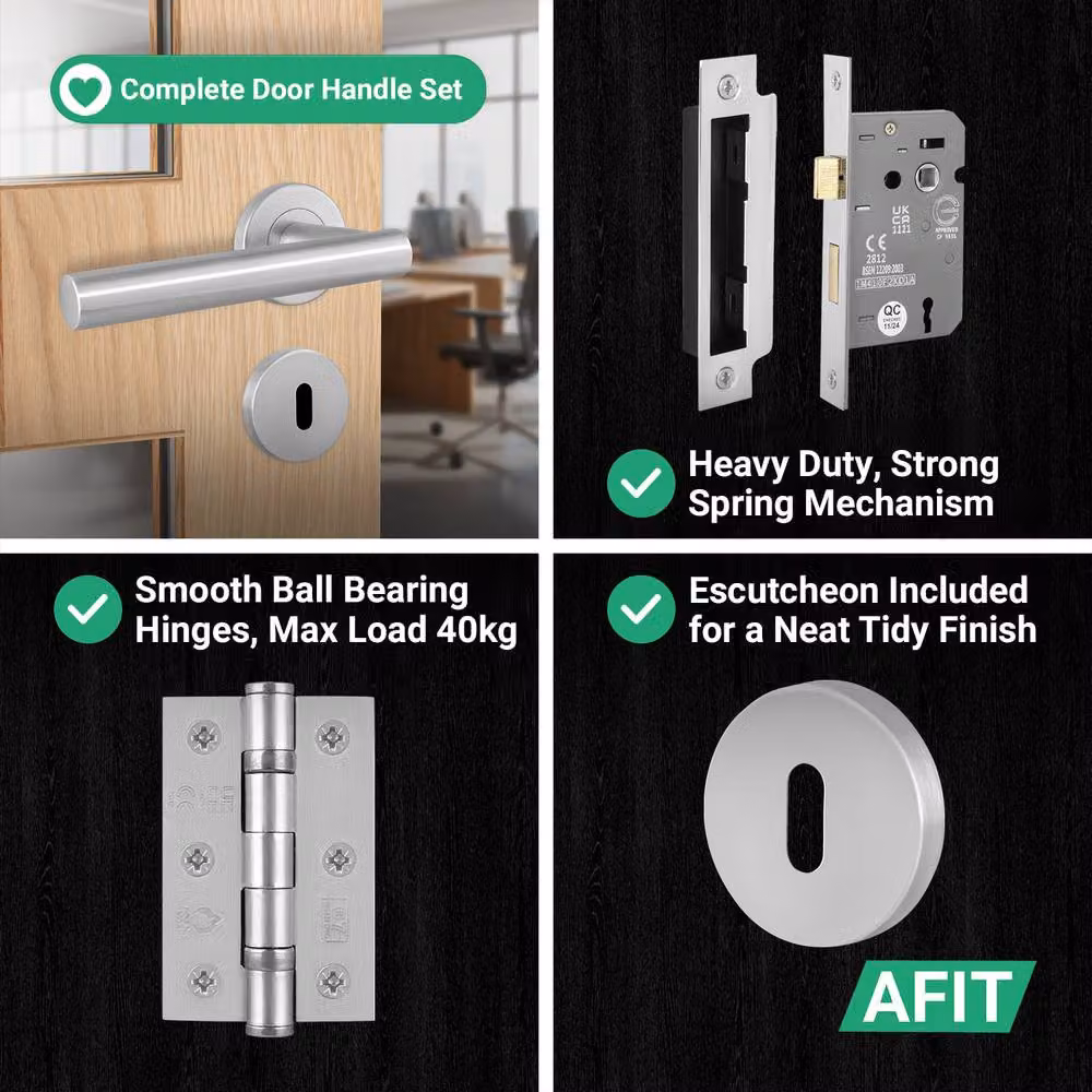 AFIT Satin Silver T-Bar Lever Rose Door Handles with Key Lock and Hinge Kit, W/D/H: 150 x 150 x 64 mm – 3