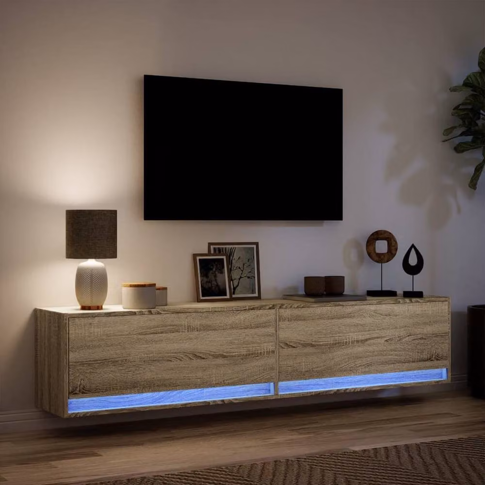 Berkfield Home Modern TV Wall Cabinet with LED in Sonoma Oak and Light Brown, W/D/H: 180 x 31 x 38 cm – 3