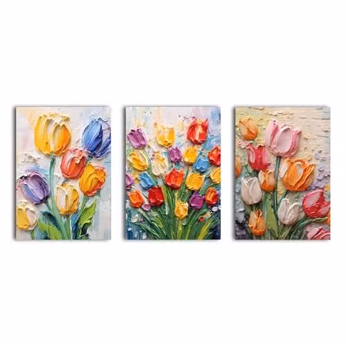 Simpa Multicolour Floral Canvas Wall Art with 3 Panels and Botanical Illustration