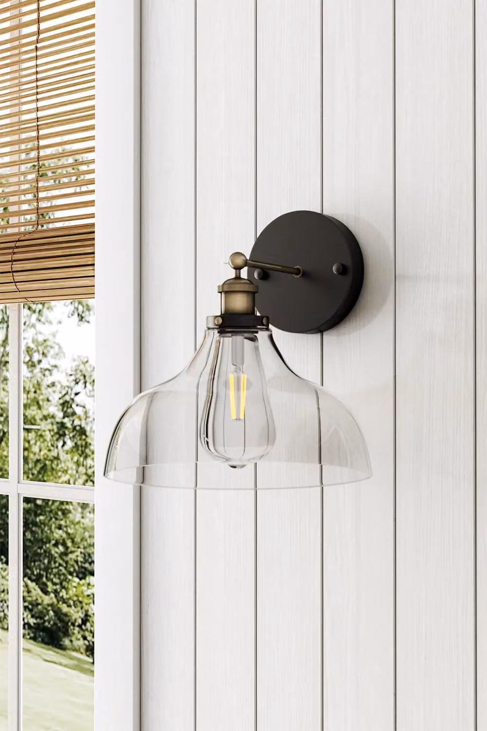 Living and Home Rustic 1-Light Armed Wall Sconce with Transparent Glass Shade in Black – 2