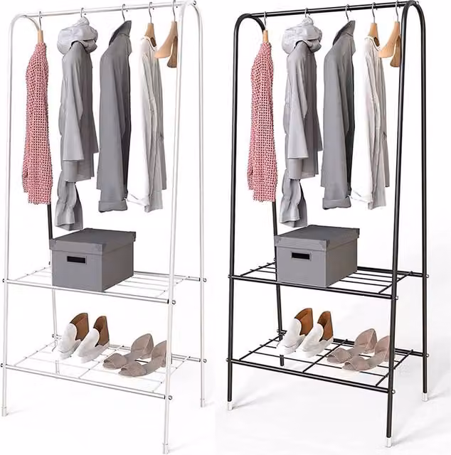 FORGEVIO Metal Clothes Hanging Display Rack with Storage Shelf in Multicolour