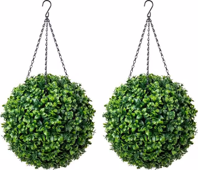 Christow Set of 2 Green Artificial Laurel Topiary Hanging Balls