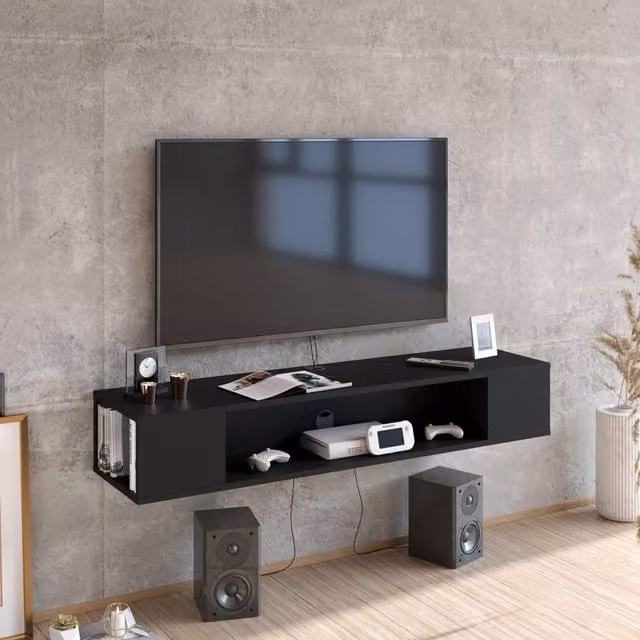 Decorotika Peti Modern Floating TV Stand in Matt Black