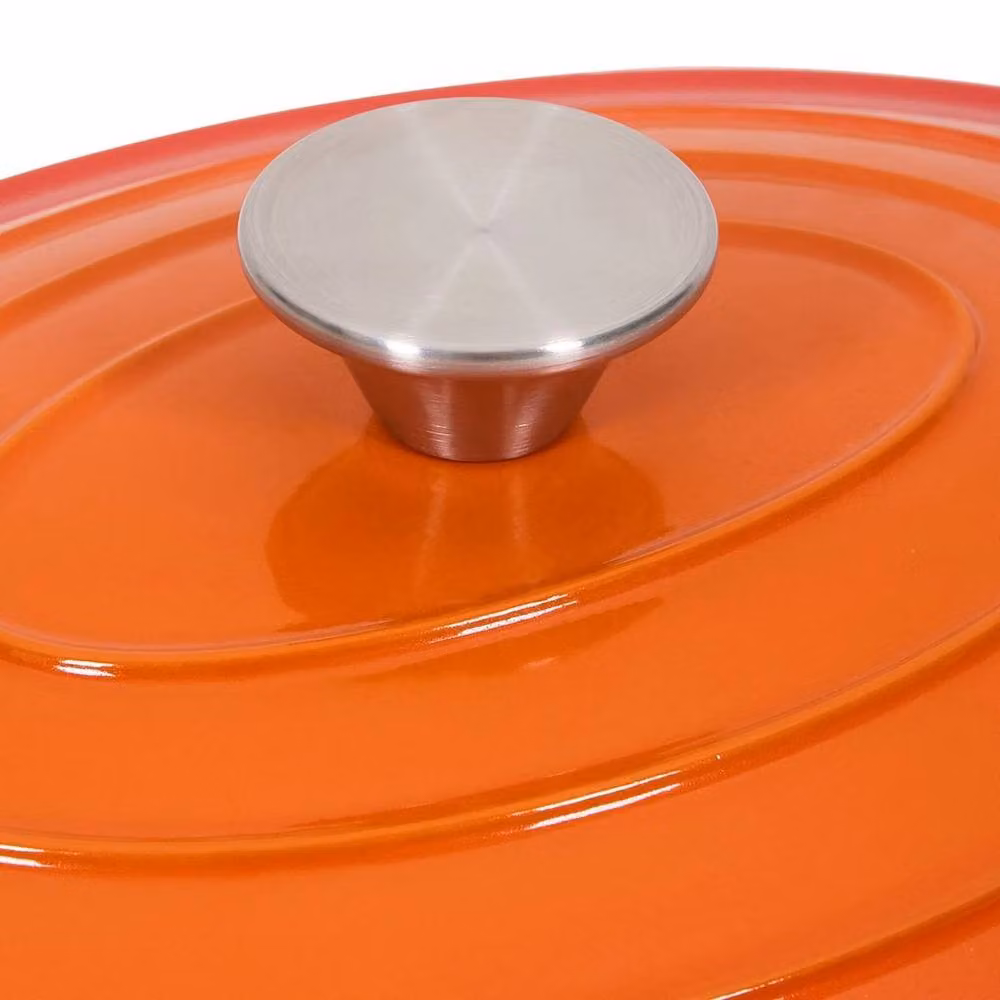 PAWNORA Orange Oval Enamel Cast Iron Dutch Oven with Glass Lid Casserole Stockpot – 2