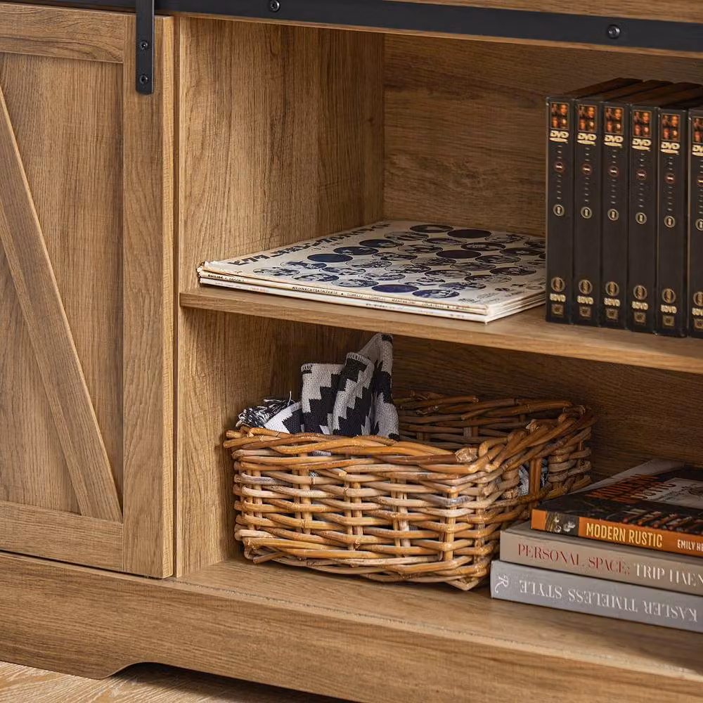 SoBuy Multifunctional Rustic Modern Credenza in Light Oak with Sliding Barn Doors – 5