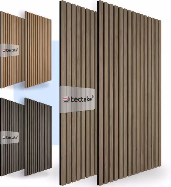 Tectake Set of 2 Sound-Absorbing Acoustic Panels in Brown Wood-Look MDF and Textile