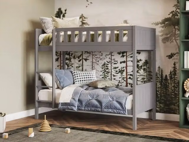 Flair Bea Shorty Bunk Bed in Grey and White, Solid Pine Wood, Junior Size – 1