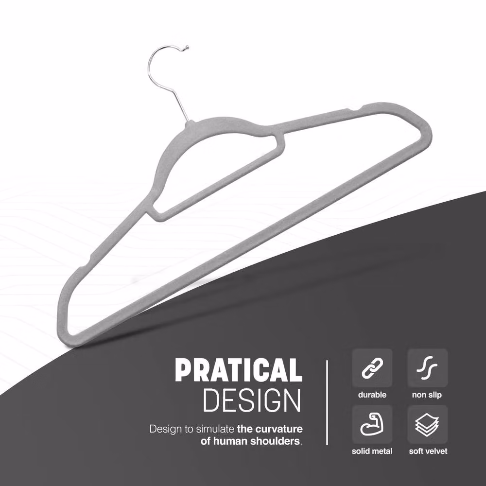 Keplin Non-Slip Velvet Flocked Clothes Hangers with Tie Bar, Grey, 30 Pack – 3