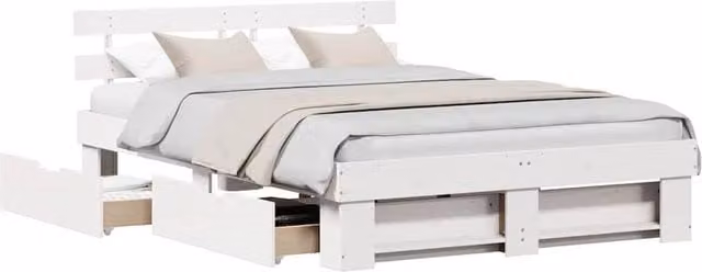 Berkfield Home Modern White Solid Wood Bed with Storage Drawers and Headboard, W: 140 cm, L: 200 cm