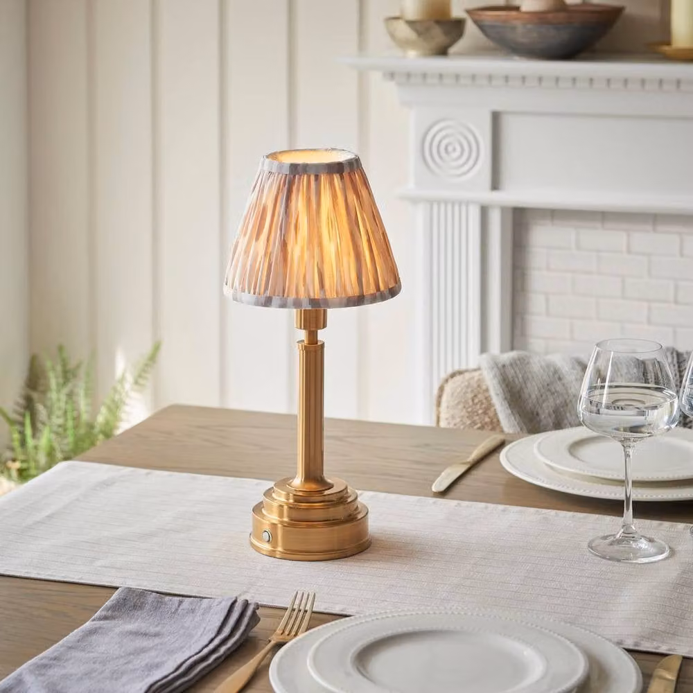 Netlighting Upton Rechargeable Table Lamp with Fabric Ikat Shade in Gold/Brass – 2