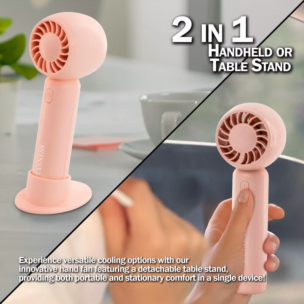 Tanness Portable Handheld Mini Fan with Foldable Design and USB Rechargeable Functionality in Pink – 2