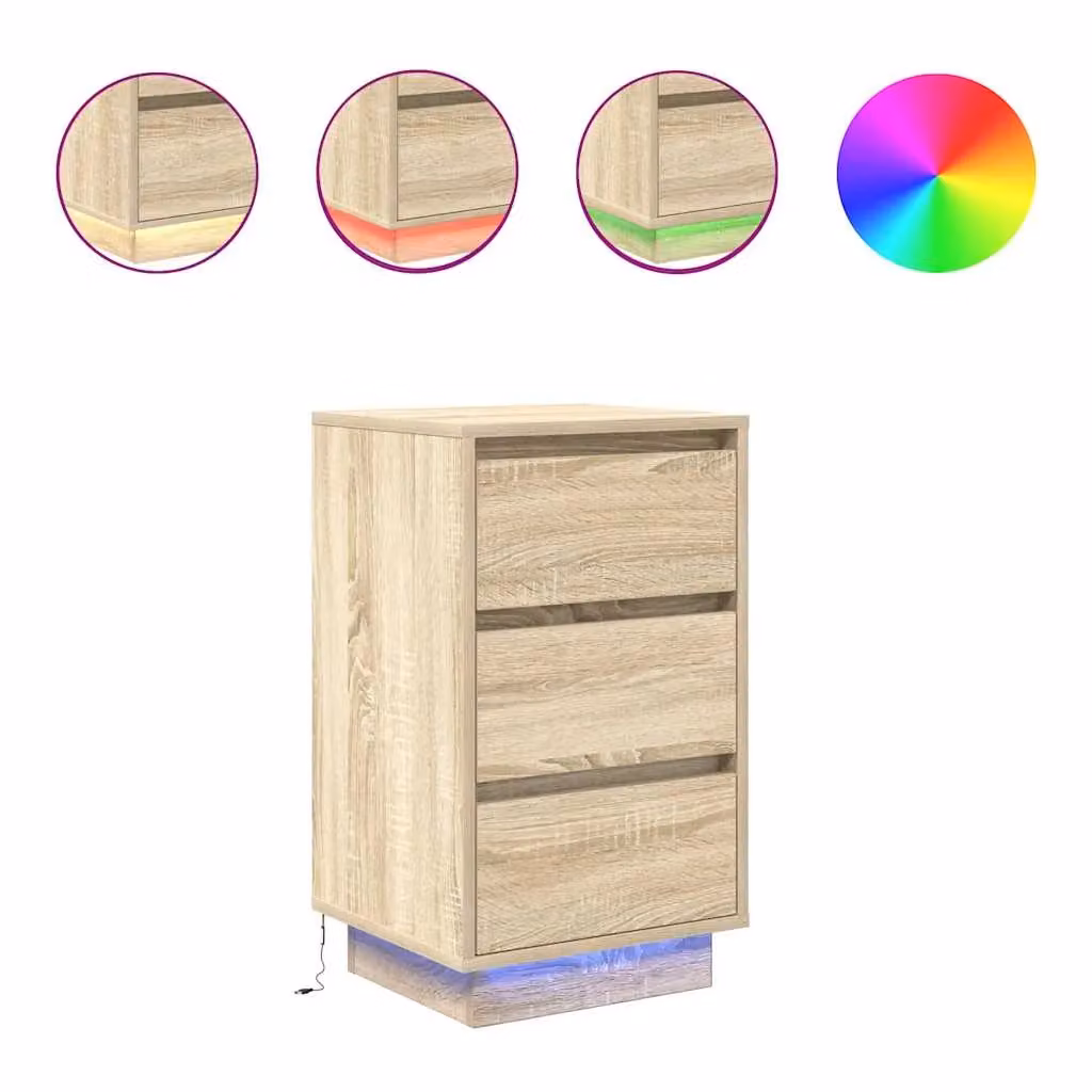 Berkfield Home Bedside Cabinet with Integrated LED Lights in Sonoma Oak, W/D/H: 38 x 34 x 65 cm – 2