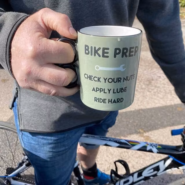 Boxer Gifts Men's Bike Prep Ceramic Mug in Grey, Green and Multicolour