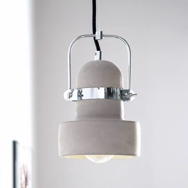 Wyld and Coco Grey Concrete Round Suspended LED Pendant Lamp with Industrial Metal Accents
