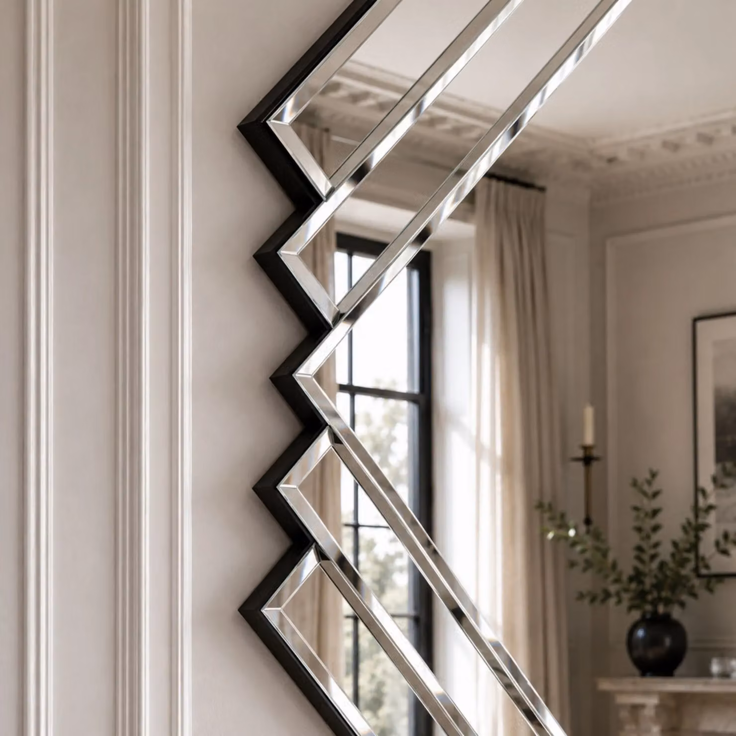 Yearn Mirrors Timeless Art Deco Bevelled Hanging Mirror in Black – 2