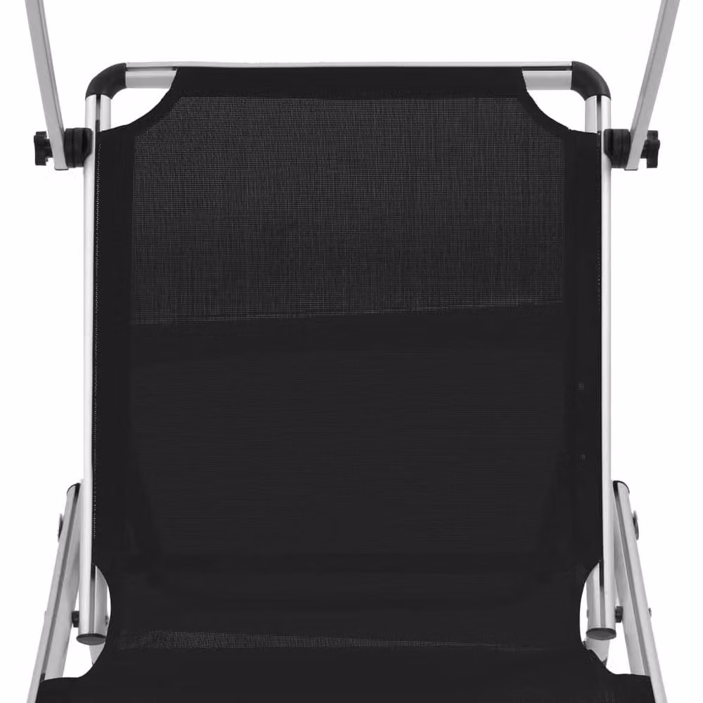 Berkfield Home Set of 2 Folding Sun Loungers with Sun Canopy and Adjustable Headrest in Black Powder Coated Aluminium and Textilene – 5