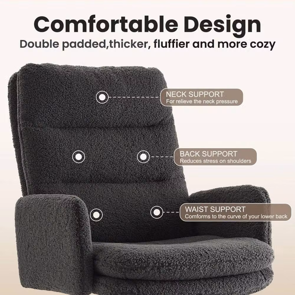 KORVIXA Grey Ergonomic Bouclé Office Chair with Adjustable Height and 360 Degree Swivel – 4