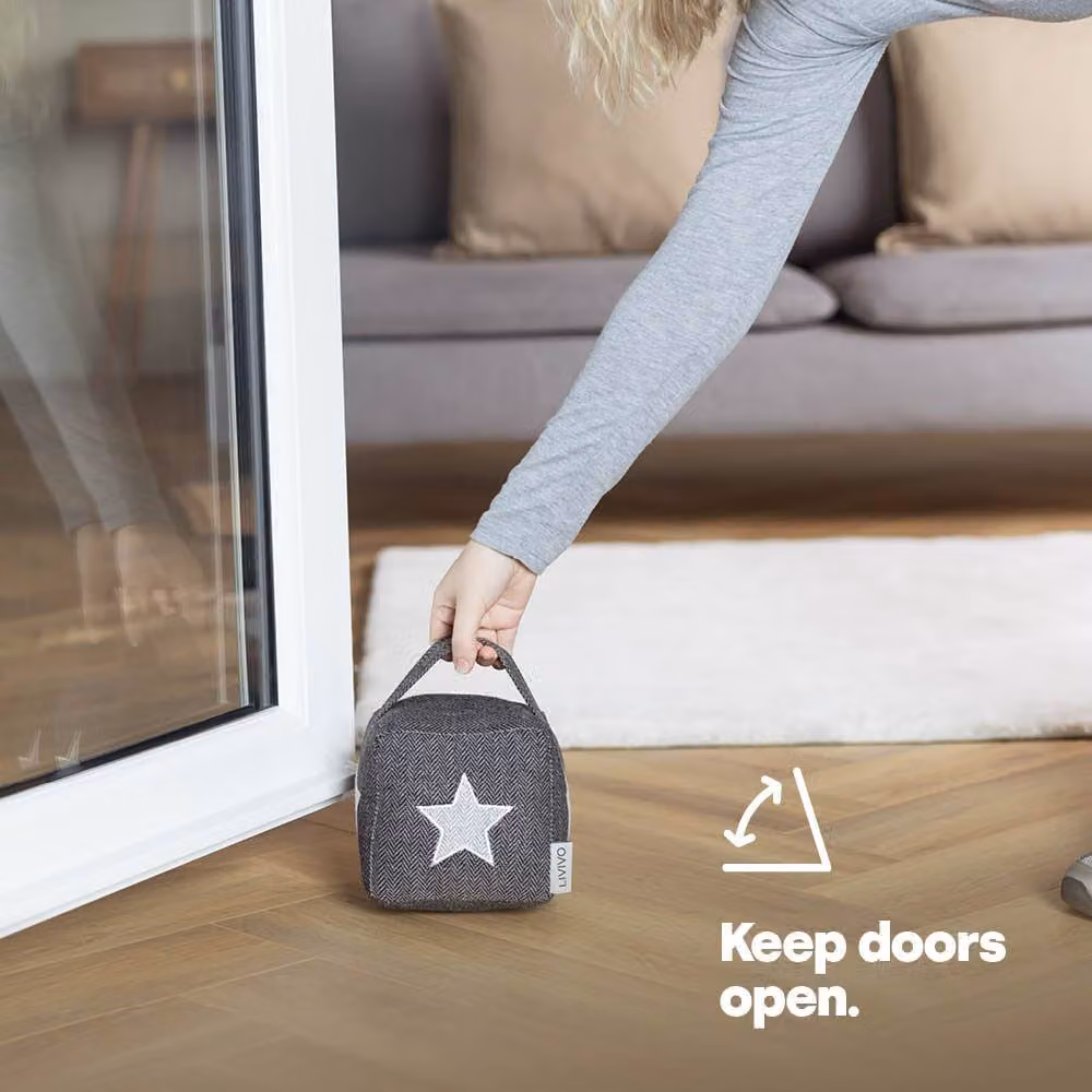 LIVIVO Weighted Star Fabric Door Stopper in Grey and White – 3