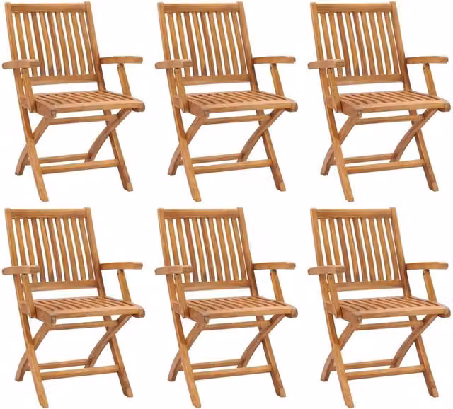 Berkfield Home Set of 6 Folding Garden Chairs in Brown Solid Teak Wood – 1