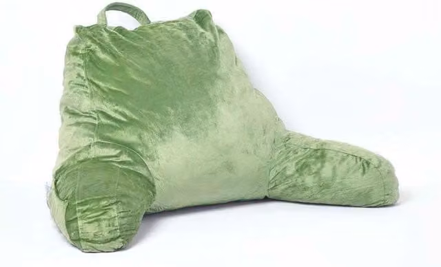 Homescapes Large Green Velvet Reading Pillow with Contoured Memory Foam Filling