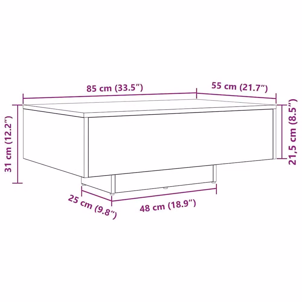 Berkfield Home Modern Black Oak Coffee Table with LED Lights W/D/H: 85 x 55 x 31 cm – 4