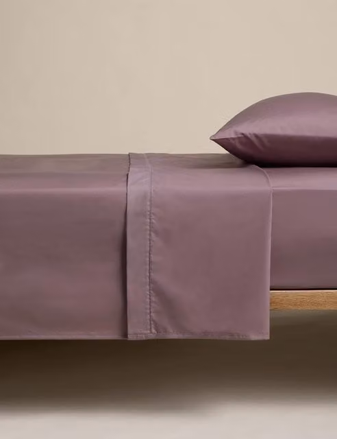 M&S Egyptian Cotton 230 Thread Count Flat Sheet, Mauve, W: 180 cm, L: 200 cm