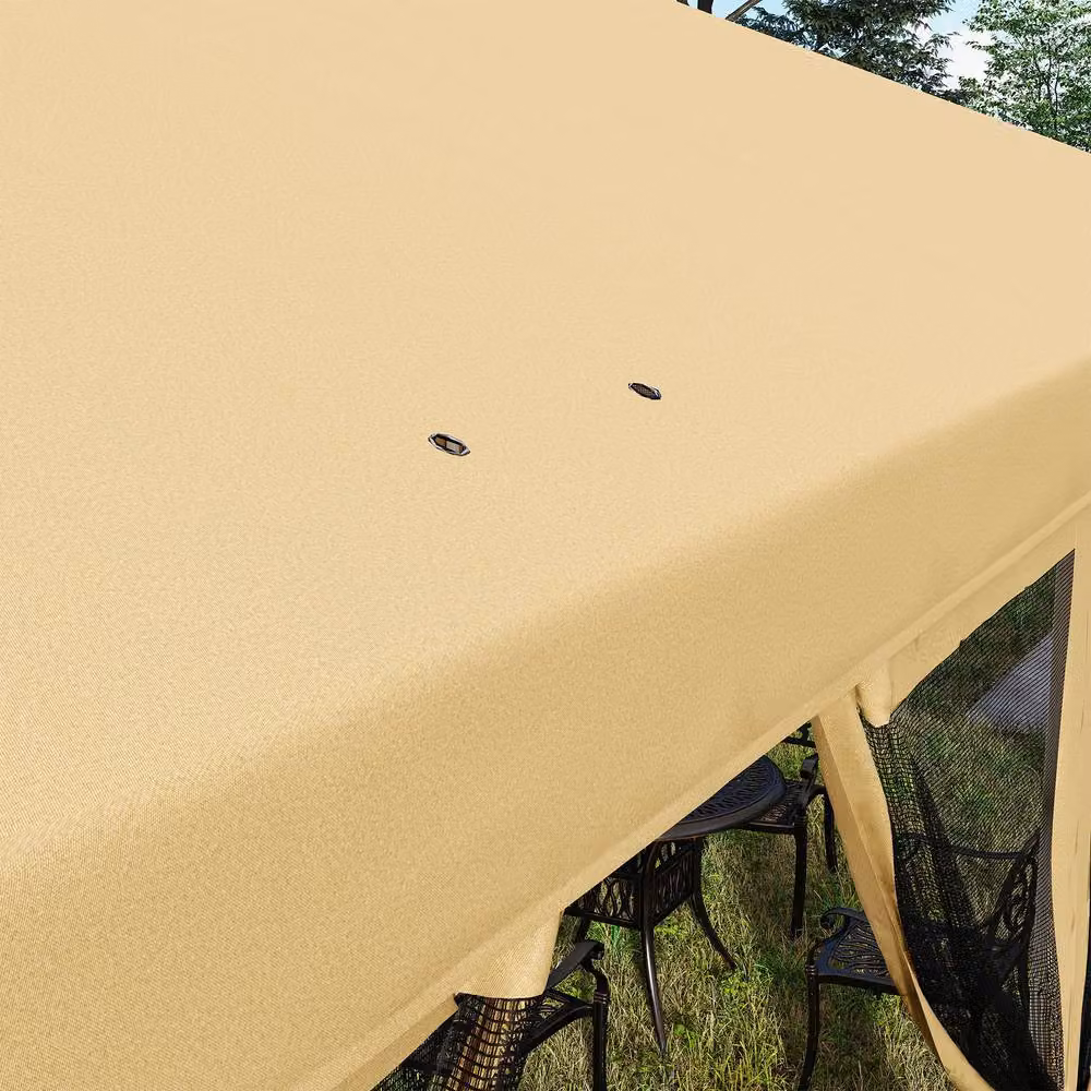 Rolipo Beige Pop Up Gazebo Party Tent with Mesh Walls and Steel Frame, W: 6 m, D: 3 m, H: 2.7 m – 5
