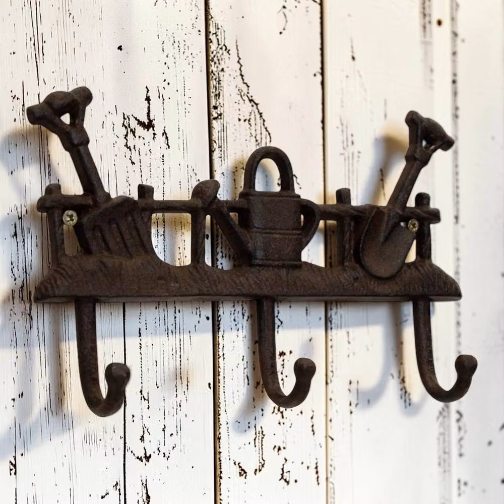 Four Candle Cast Iron Garden Coat Hook with 3 Hooks, Brown, Width: 25 cm – 2