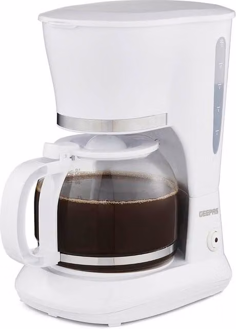 Geepas Filter Coffee Machine with Glass Jug and Auto Shut-Off, 1.5 l, White