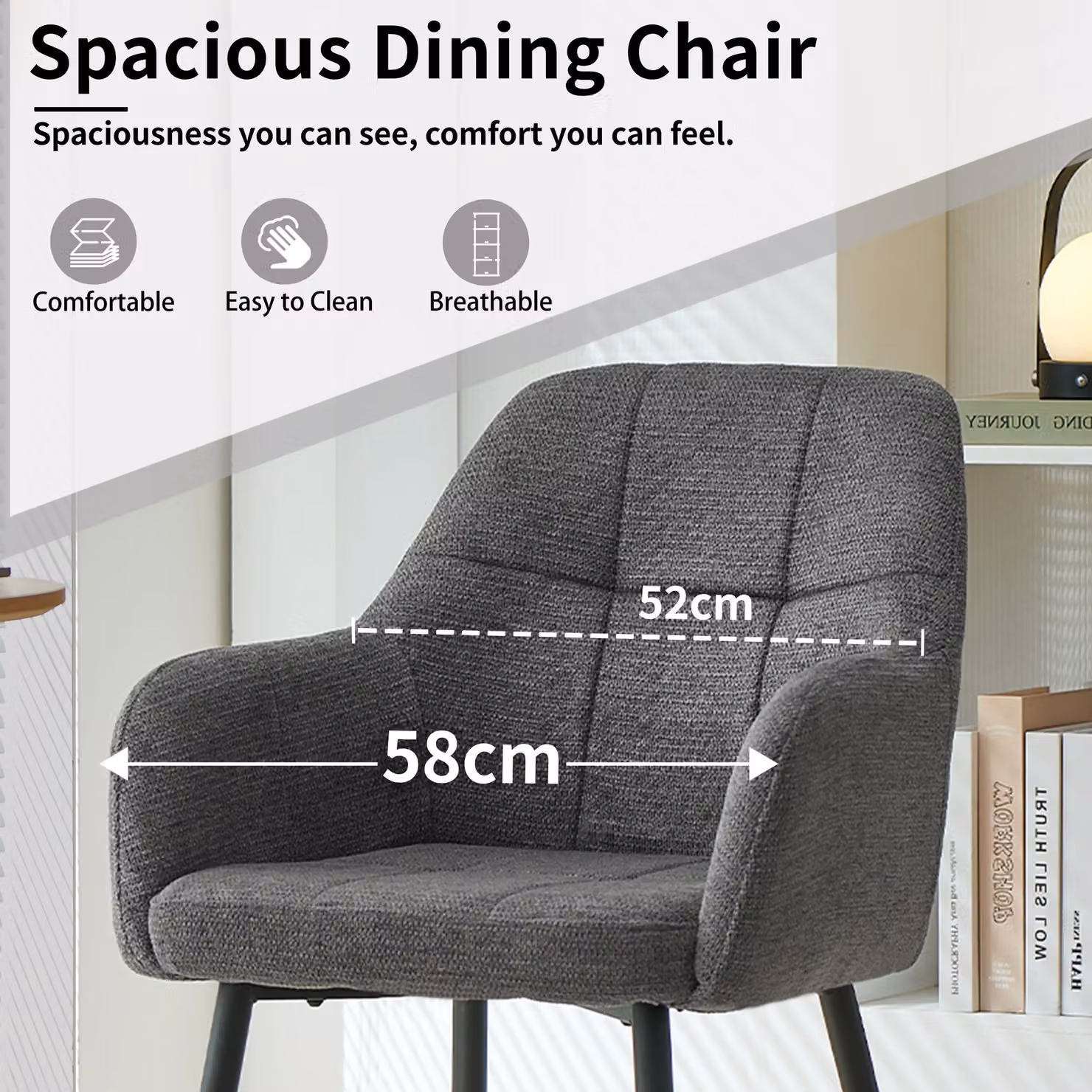 SONARA Modern Single Dining Chair in Grey Chenille Fabric – 6