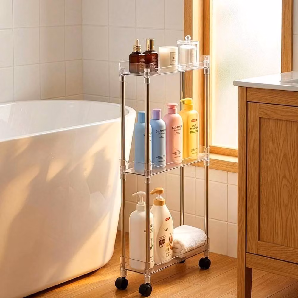 VOGREX 3-Tier Narrow Rolling Storage Cart Trolley in Silver, W/D/H: 31.0 x 31.0 x 70.0 cm – 3