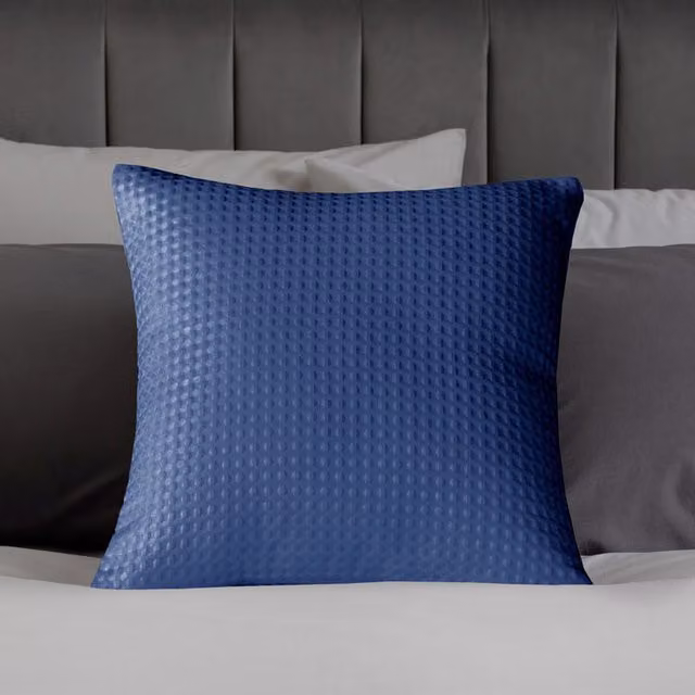 Velosso Textured Waffle Filled Square Cushion in Blue