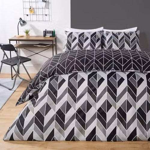 OHS Reversible Abstract Chevron Double Duvet Cover Set with 2 Pillowcases, Grey, W/D/H: 140 x 200 cm – 1