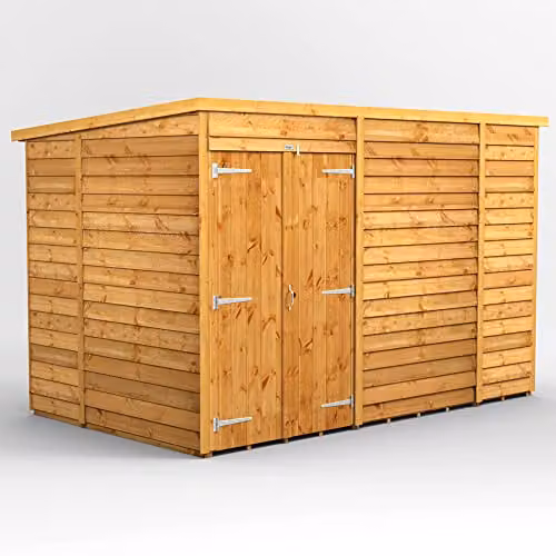 Powersheds Premium Pent Overlap Wooden Shed in Brown with Double Doors and Security Features – 1