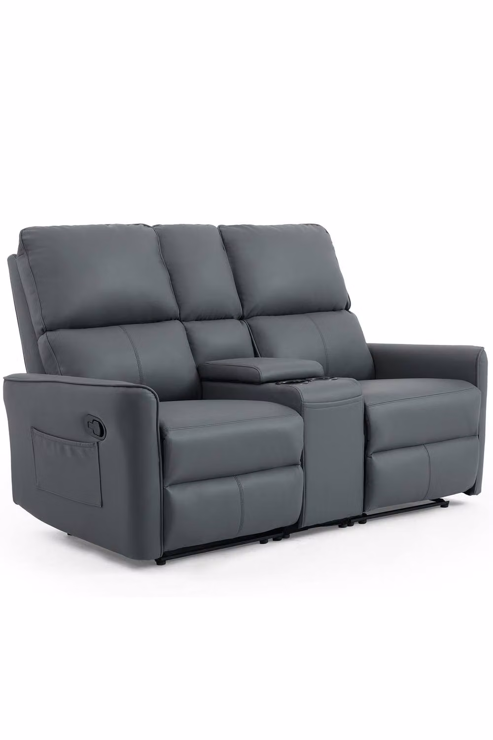 More4Homes Madrid 2+3 Seater Manual Recliner Sofa Set in Grey Synthetic Leather with Console and Cup Holders – 2