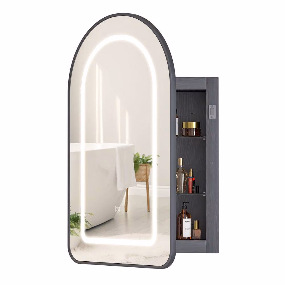 KEEPREAPER Modern Black Matt Bathroom Mirror Cabinet with LED Lighting, Sensor Switch and Glass Shelves – 2