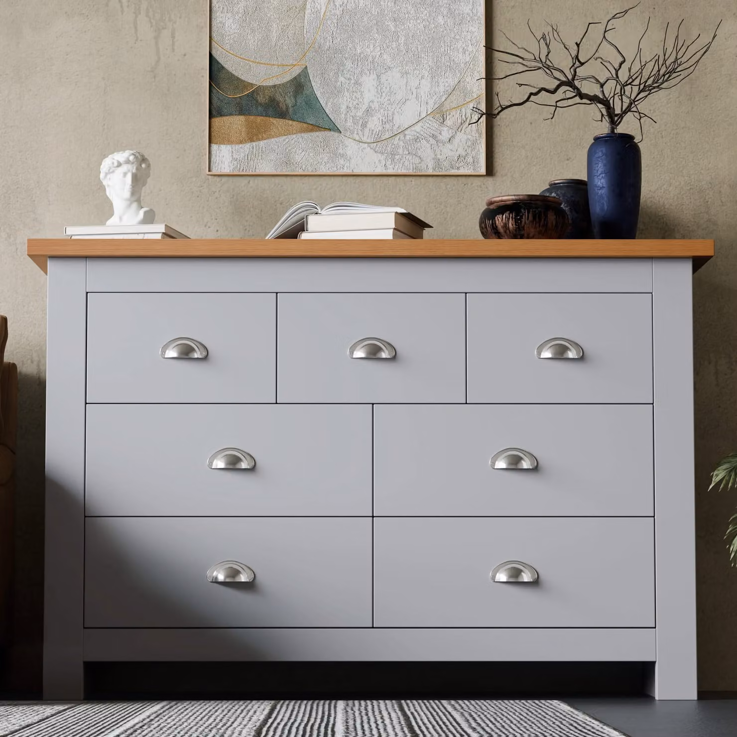 DHS 7 Drawer Wide Chest of Drawers with Soft Close Drawers in Grey