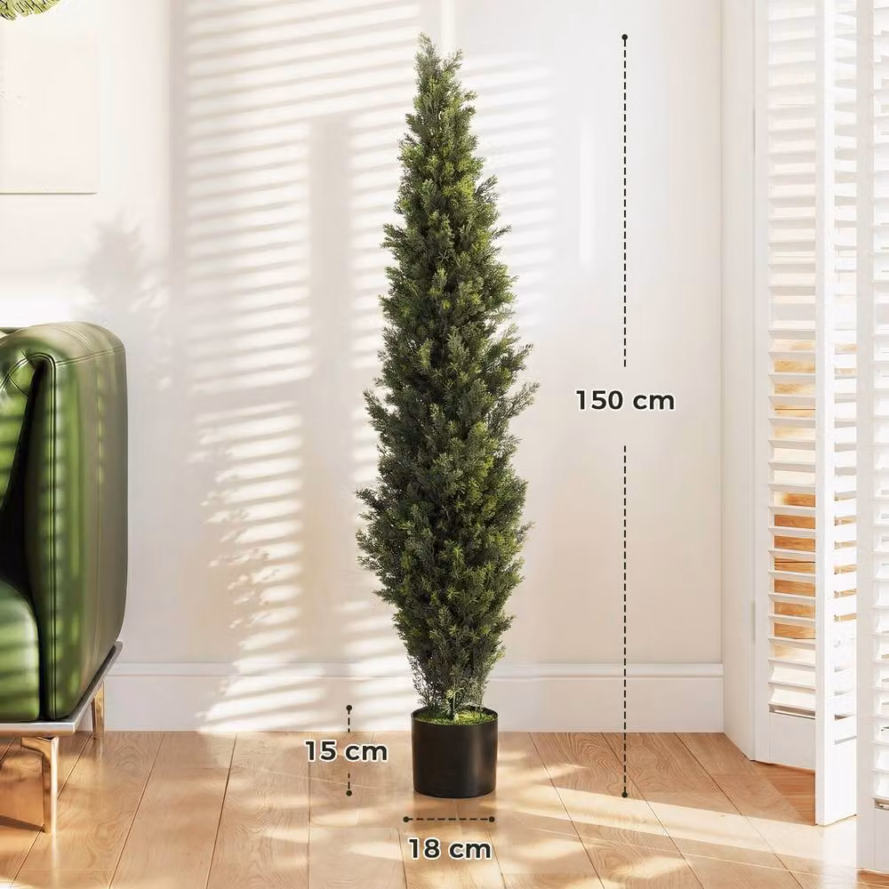 HOMCOM Set of 2 Green Artificial Cypress Trees in Weighted Concrete Pots, Height: 150 cm – 3