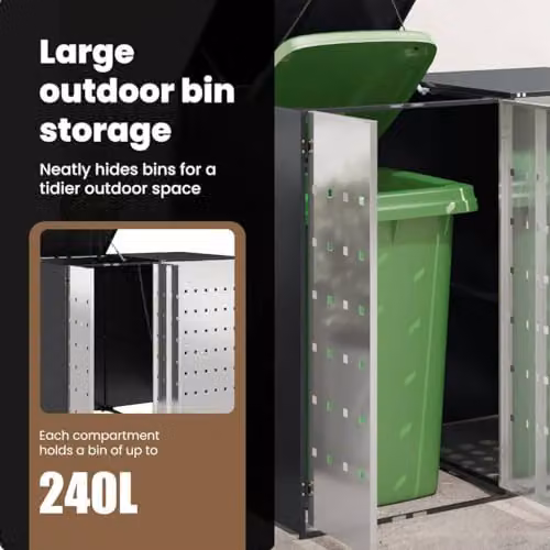 vidaXL Steel Wheelie Bin Storage for 2 Bins, Anthracite, W: 121.5 cm, D: 39.9 cm, H: 136.0 cm – 5