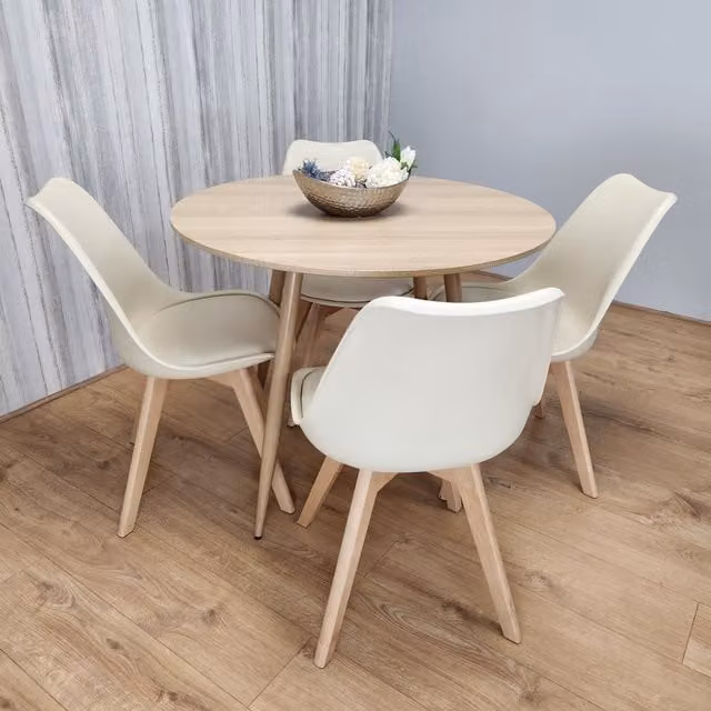 Kosy Koala Modern Round Dining Table and 4 Chairs Set in Beige