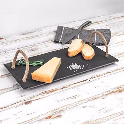 Argon Tableware Rectangular Slate Serving Tray with Handles, Grey, Pack of 2, W: 40 cm, D: 20 cm – 5