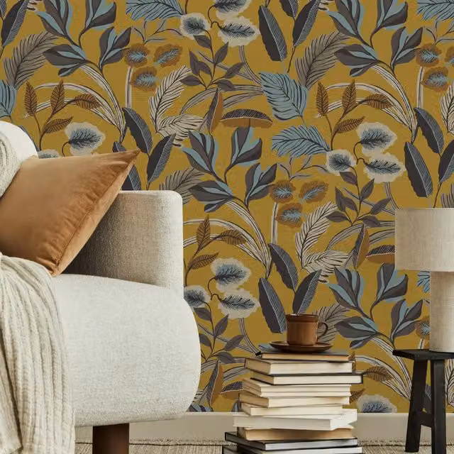 Graham & Brown White Floral Botanical Art Nouveau Vinyl Wallpaper Roll, Width: 52 cm