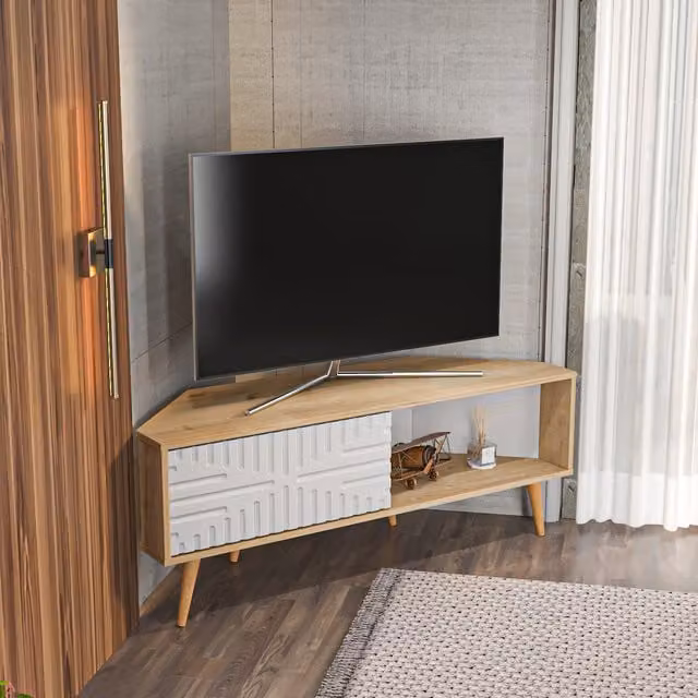 Decorotika Mid-Century Oak and White Wood MDF TV Unit