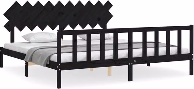 Berkfield Home Solid Wood Bed Frame with Headboard in Black, 200 x 200 cm